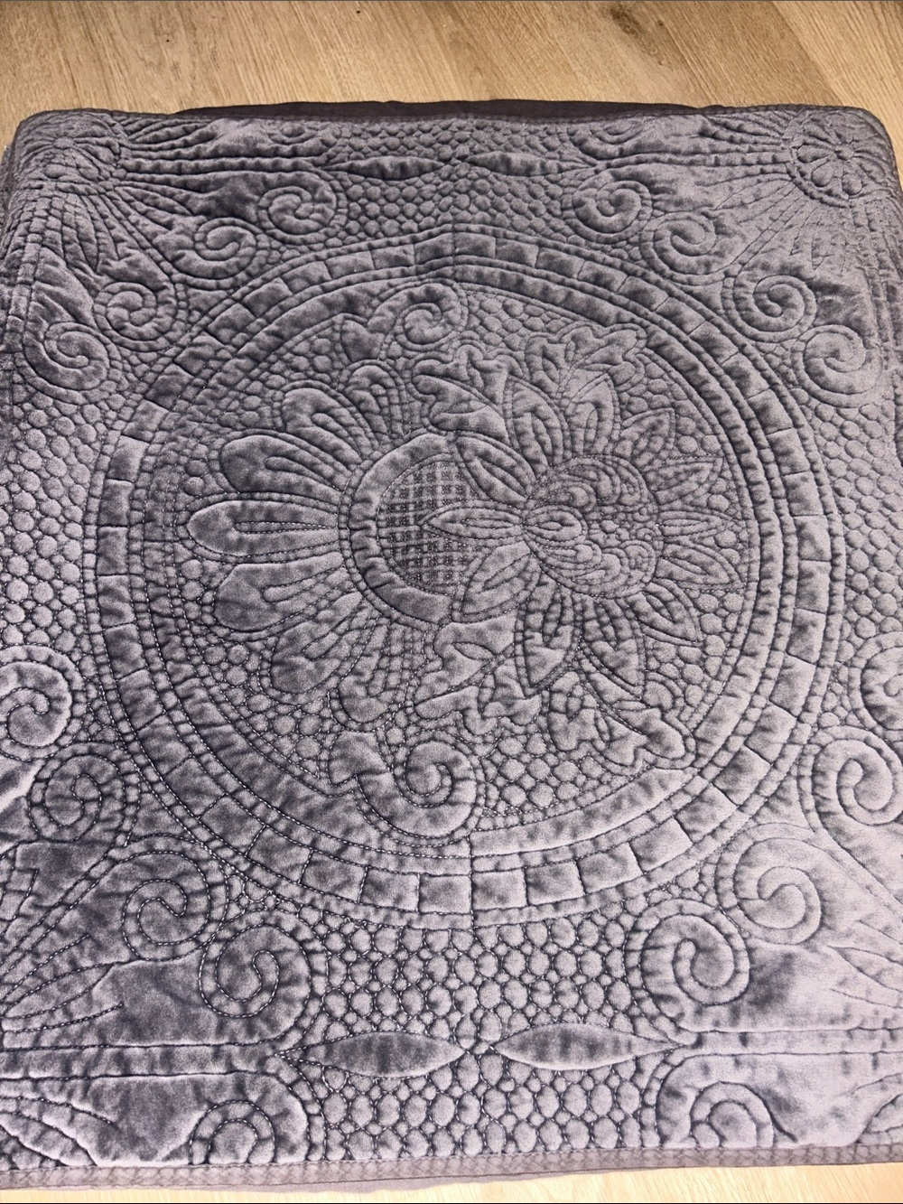 🤎 Pottery Barn grey medallion velvet EURO SHAMS - Picture 3 of 4